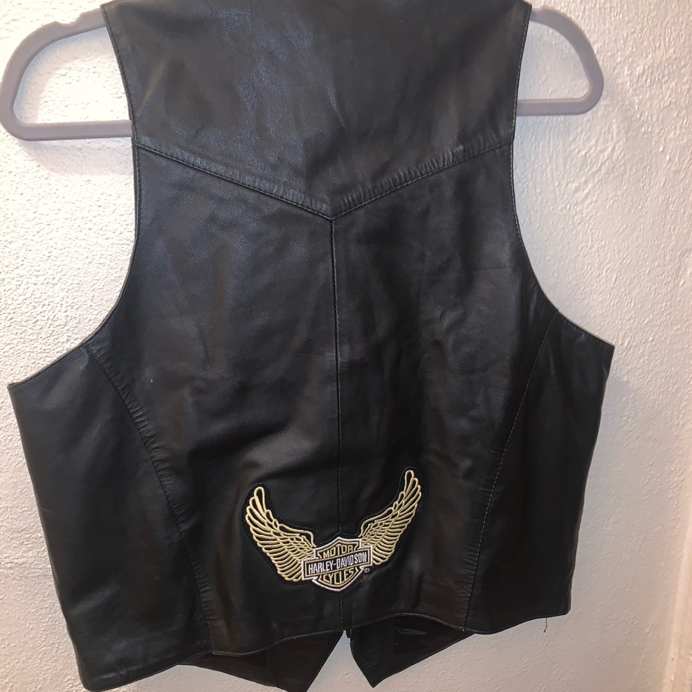Genuine leather vest with Harley patch